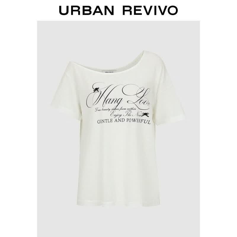 UR2026 Women s One-Shoulder Letter Print Loose T-Shirt XL грязно-белый