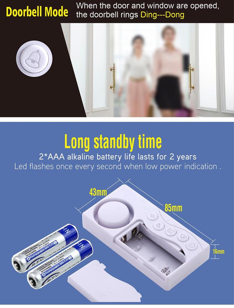 2-Pack Magnetic Door & Window Alarm: Anti-Theft & Open Door Reminder