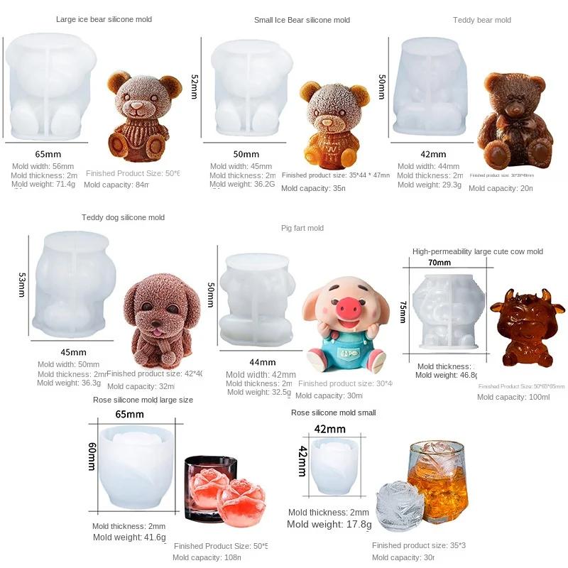 1ks 3D medvídek ledové stereoskopické silikonové formičky Formičky na ledové kostky Forma silikonová zvířecí forma Kostka ledu na kávu, mléko, čaj