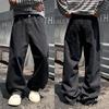 American Trendy Brand Ink Splashing Old Jeans Men and Women High Street Black and Gray Washed Loose Straight Pants Denim Men