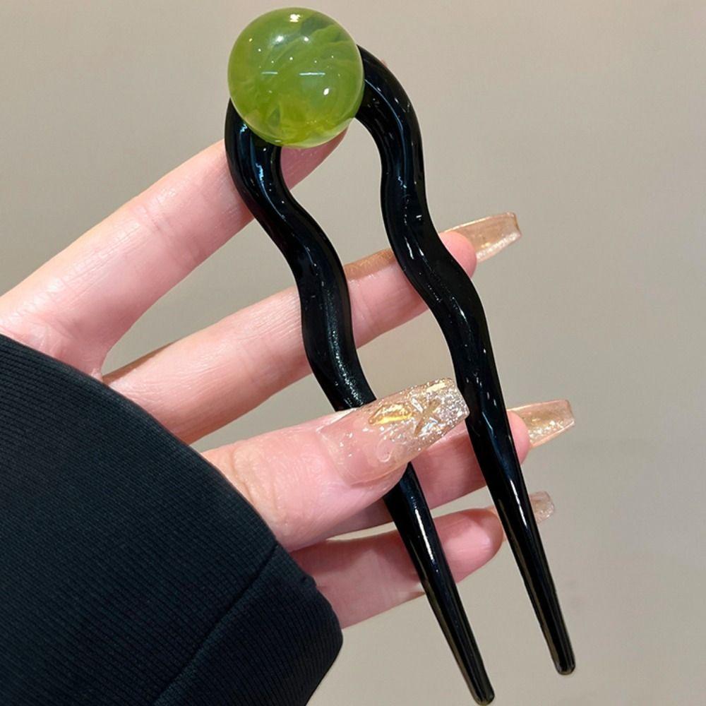 Retro U-shaped Hairpin Acrylic Pan Hair Fork French Bead Hair Stick Daily