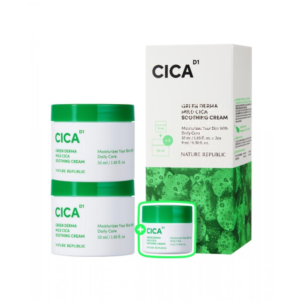 

Nature Republic Green Derma Mild Cica Soothing Cream Special Set 55ml 2ea + 9ml Single option NE0762