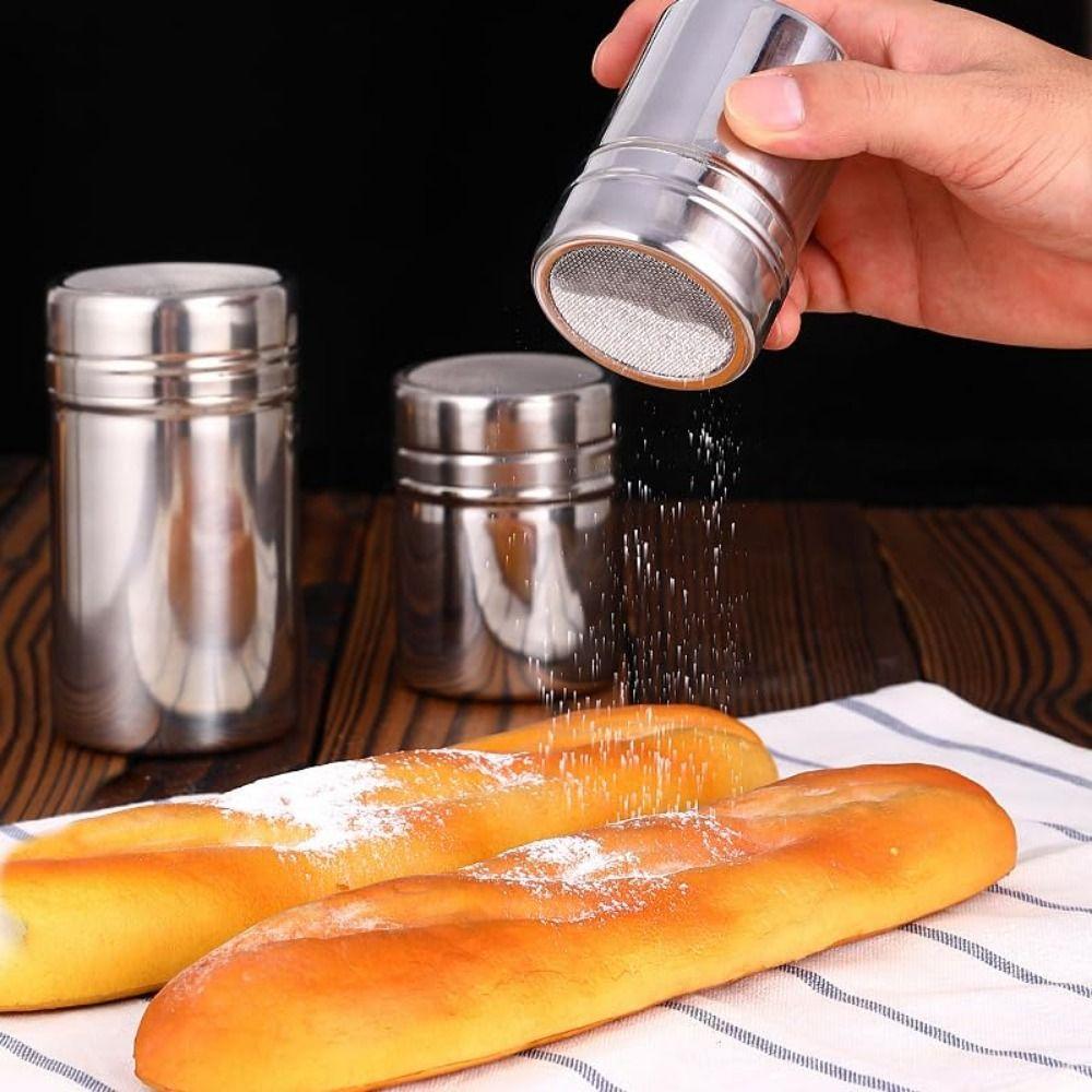 Stainless Steel Fine Mesh Shake Bottle with Dustproof Lid Powder Spreading Tank  Kitchen Supplies