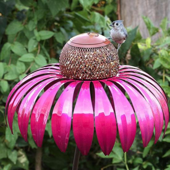 Bird Feeder, Painted Iron Bird Feeder with Petal-Top Grain Storage, Iron Art Design Bird Feeder for Hummingbirds And Finches Outdoor Garden Decoration