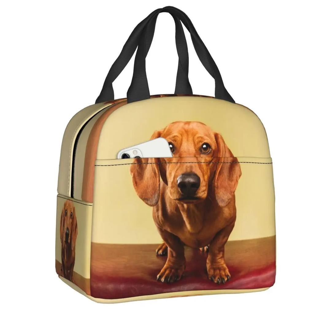 Dachshund Thermal Insulated Lunch Bag Women Badger Sausage the Wiener Dog Lunch Tote for Outdoor Camping Travel Storage Food Box