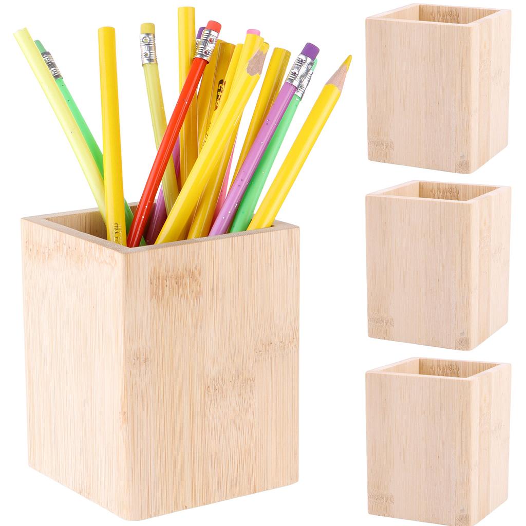 Ulele 4 Piezas Portalápices Cuadrado de Bambú Soporte de Madera para Lápices Soporte Cuadrado para Lápices Organizador de Escritorio para Almacenamiento de Pinceles de Maquillaje Para Escritorio