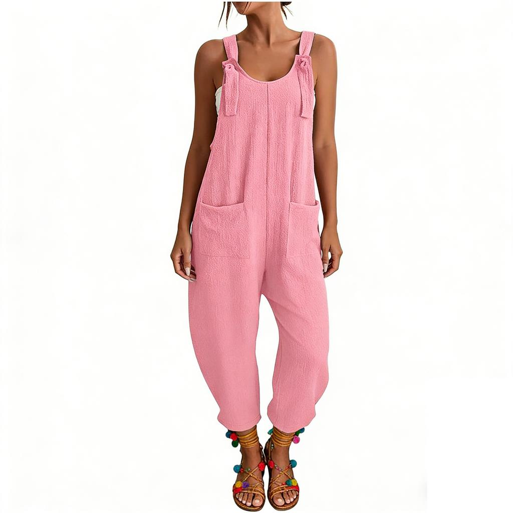 Women's Spring Jumpsuits Adjustable Strap Vintage Color Sleeveless Pants With Pockets