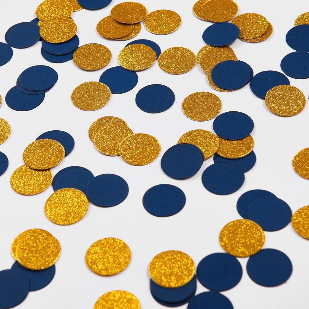200pc Navy Blue Gold Paper Table confetti, Circle Dots Glitter Party Table Confetti for Wedding Baby Shower Birthday Party Decoration Suppiles Table