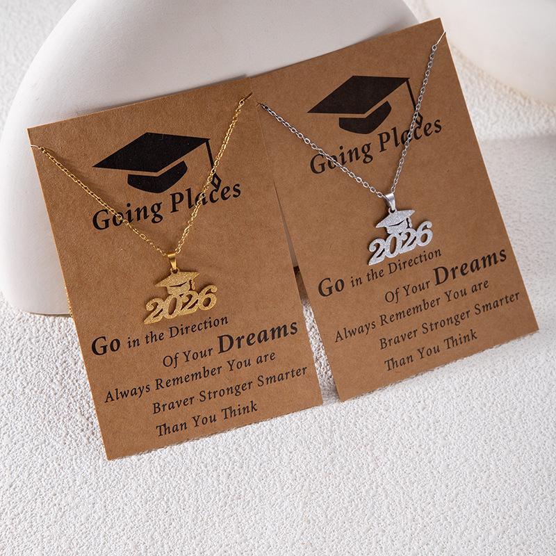 Cross-Border Creative Graduation Gift: Stainless Steel Frosted Gold Doctor's Hat Necklace for Women