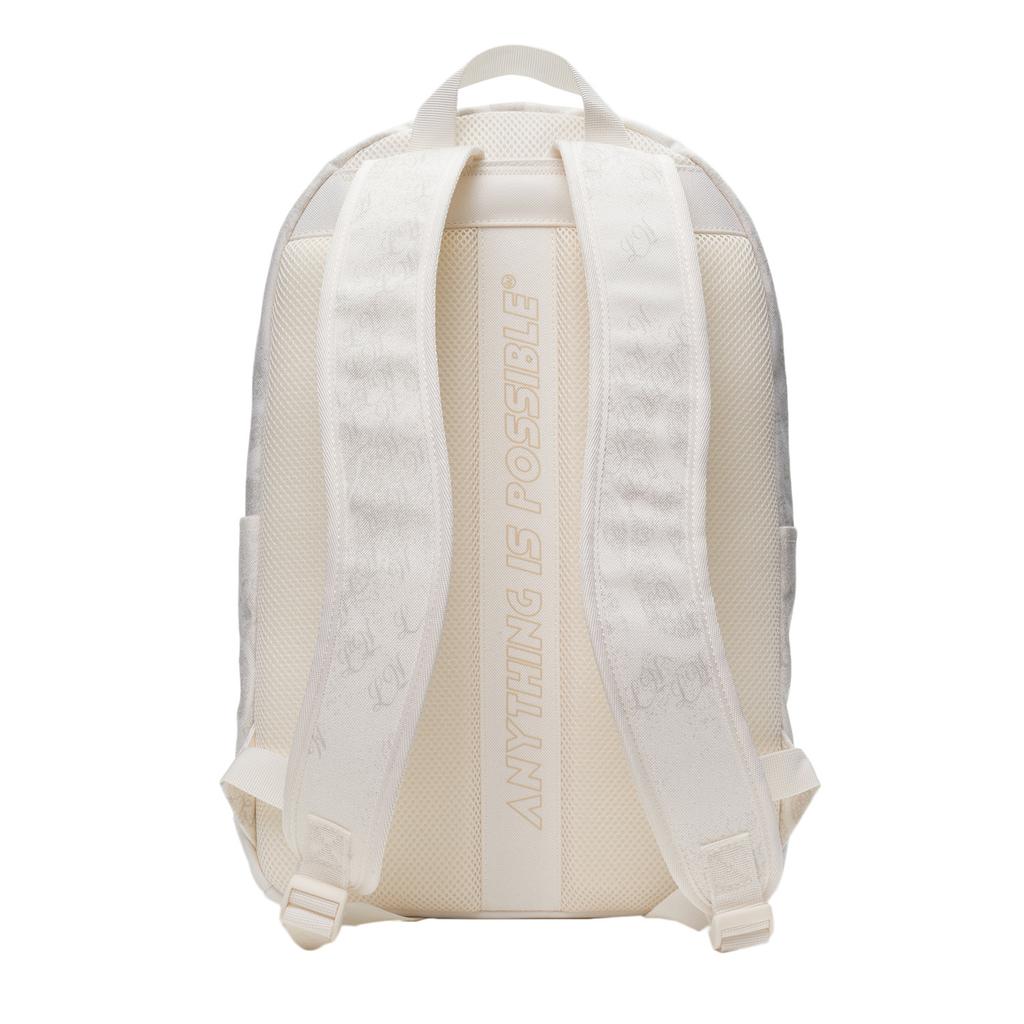 Série Style de Vie Sportif Li Ning Mode Décontracté Polyvalent Logo de la Marque Polyester Écologique Sac à Dos Étudiant Sac à Dos Unisexe Blanc Cassé ABST017-3