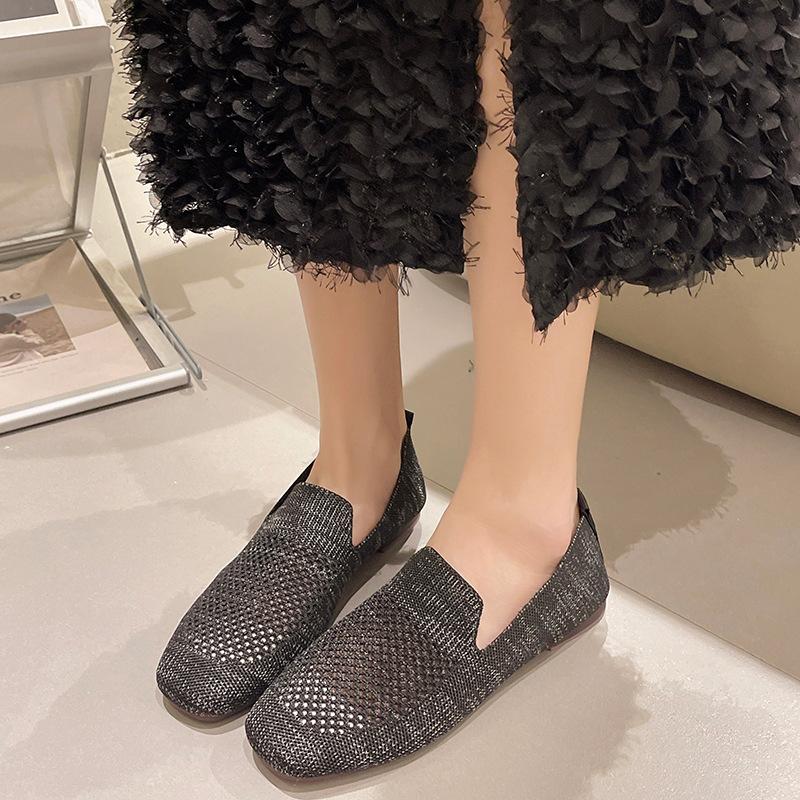 Women's Summer Breathable Flat Shoes 2024 New Fashion Slip-on Soft-soled Shoes Casual Low Heel Square Toe Barefoot Woman Shoes