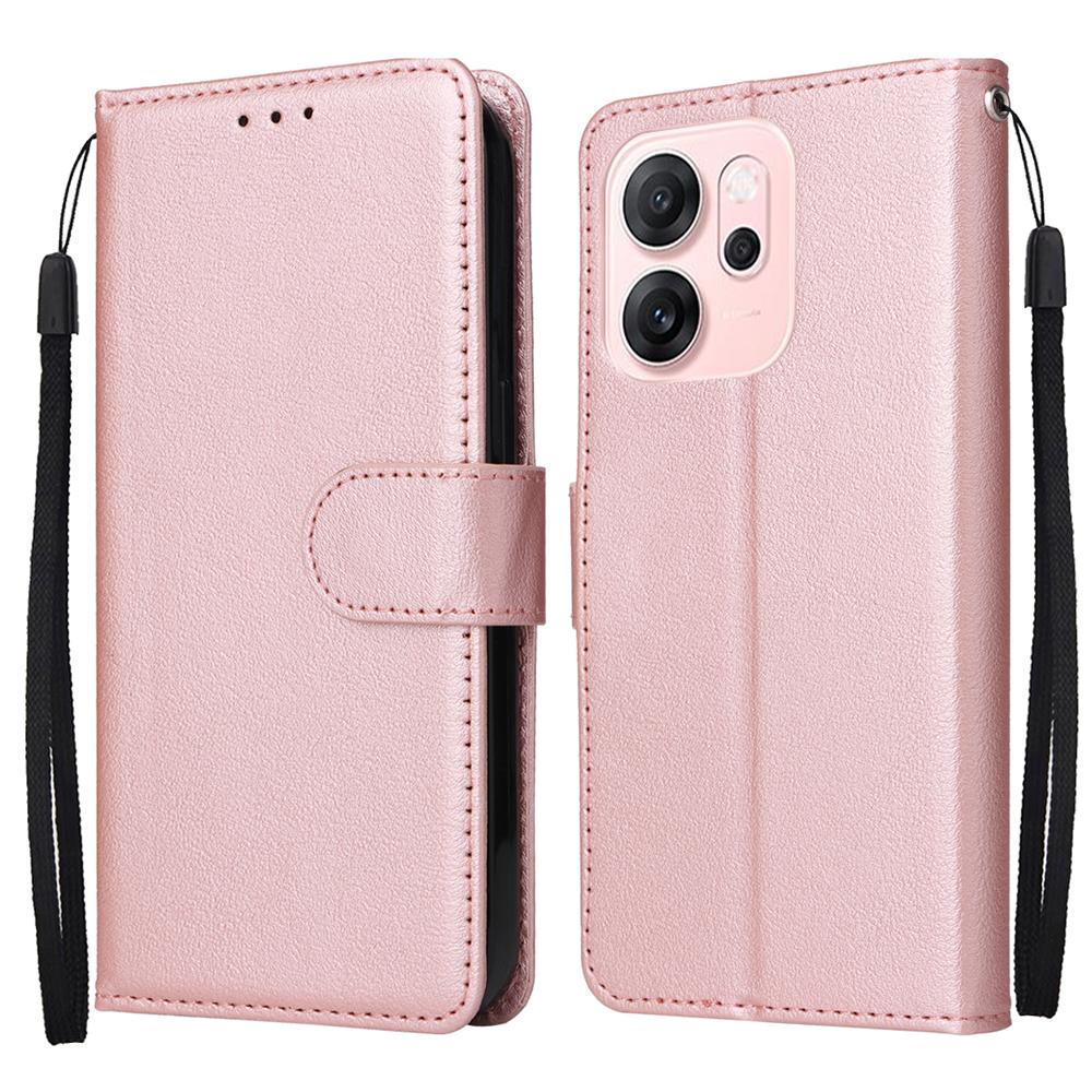 

For Oppo Reno14 F 5G Case Wallet Stand PU Leather Phone Cover with Wrist Strap