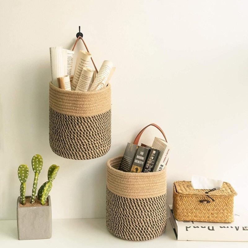 Imitation Rattan Wall Hanging Baskets Plant Chlorophytum Handmade Artificial Flower Vase Single Rope Planter Baskets