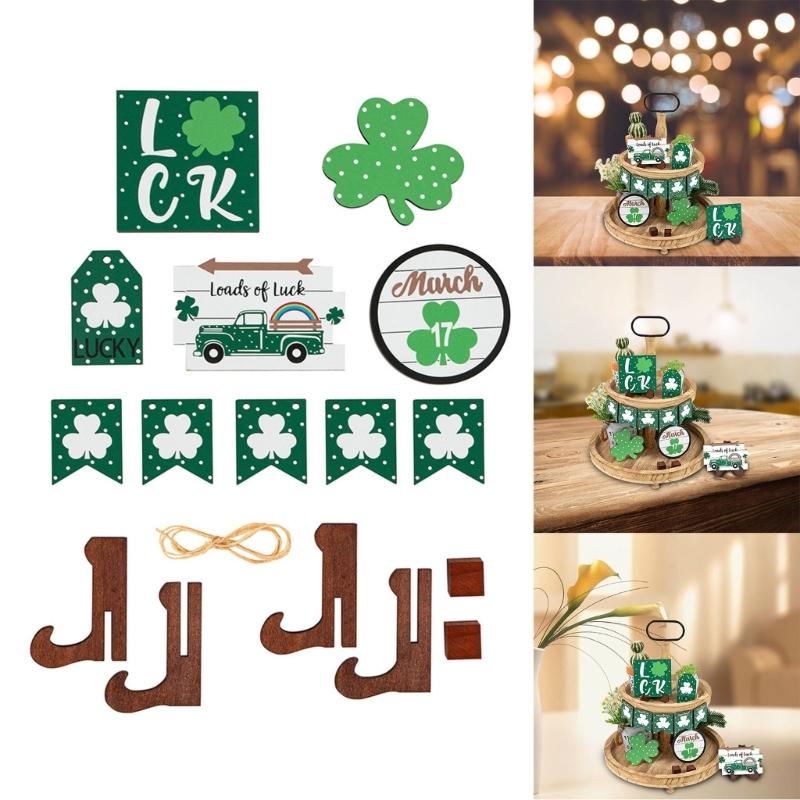 Patricks Day Decorations,Patricks Tiered Tray Decor,Irish Wood Signs,Rustics Shamrocks Items,Patrick’s Day Decor Set