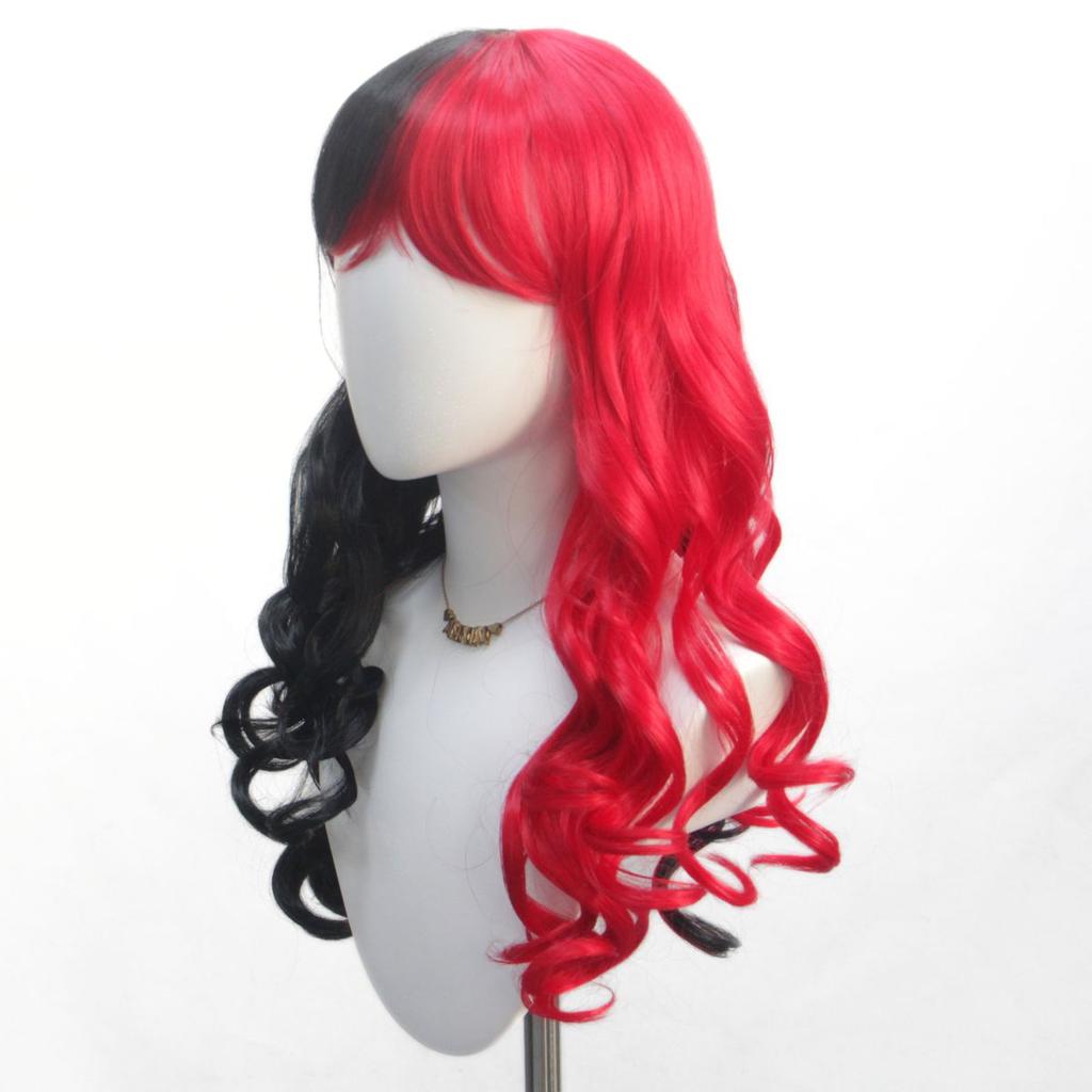 Detachable Red and Black Double Ponytail Long Curly Hair Synthetic Wig | Witch's Dress-up Cosplay Wig