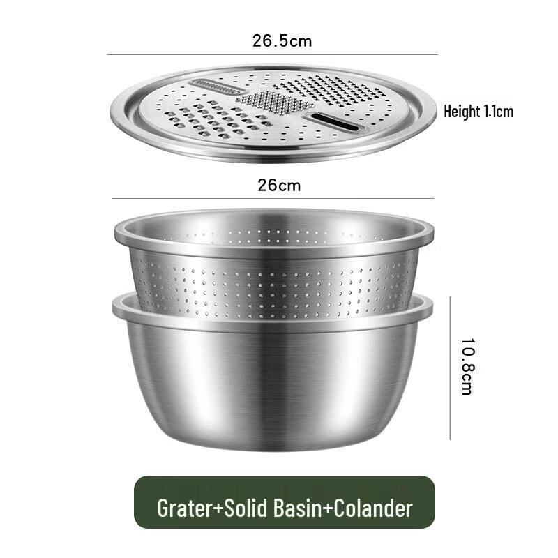 HANDUNYOU 26cm Food-Grade 304 Stainless Steel Basin Set