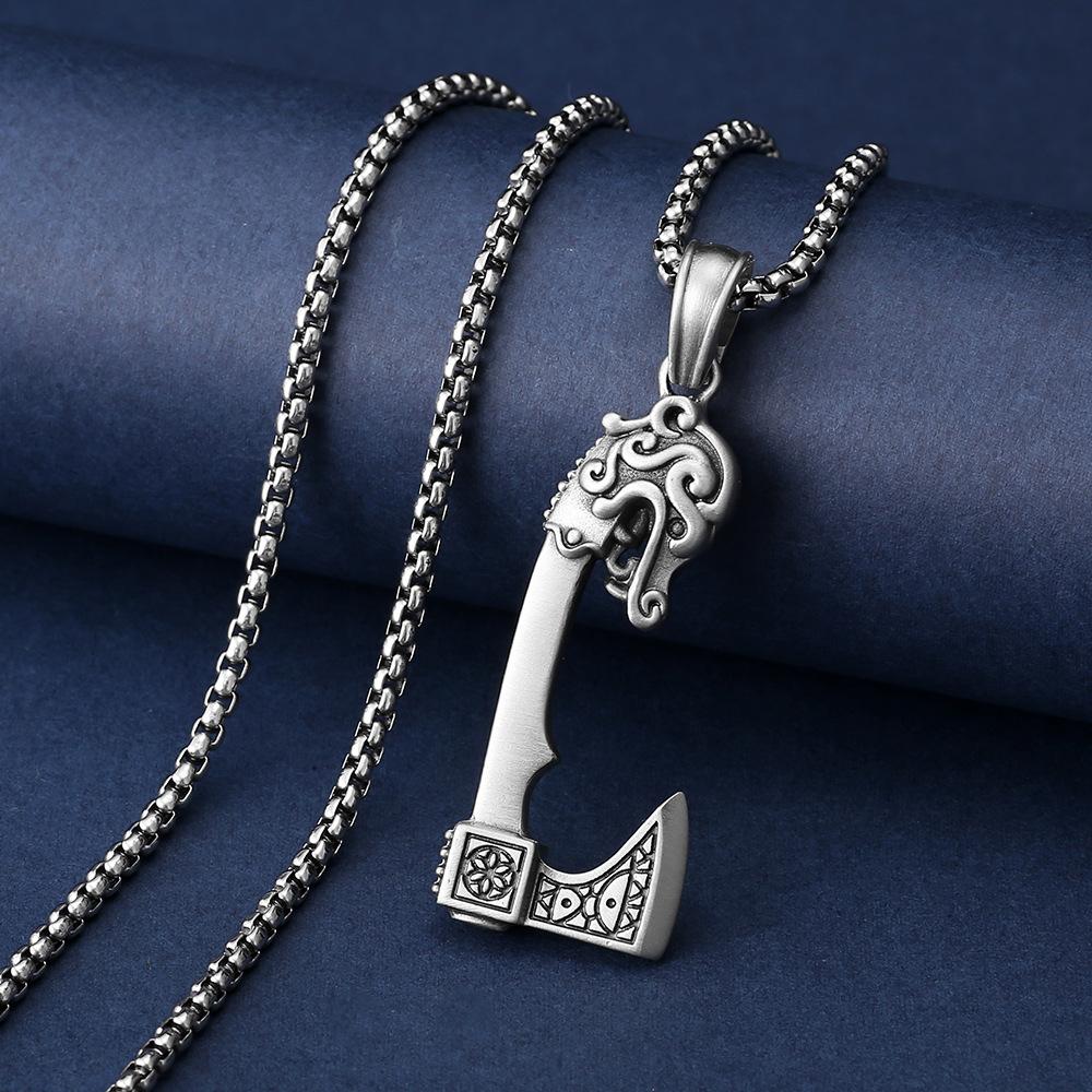 High Quality Viking Axe Pendant European and American Vintage Men s Jewelry Necklace Gift серебряный