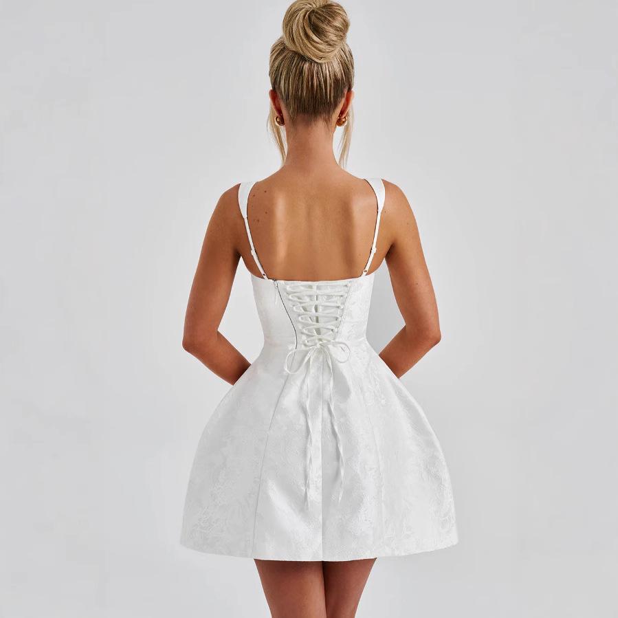 2025 Summer French Style Jacquard Camisole Dress with Butterfly Knot Skirt