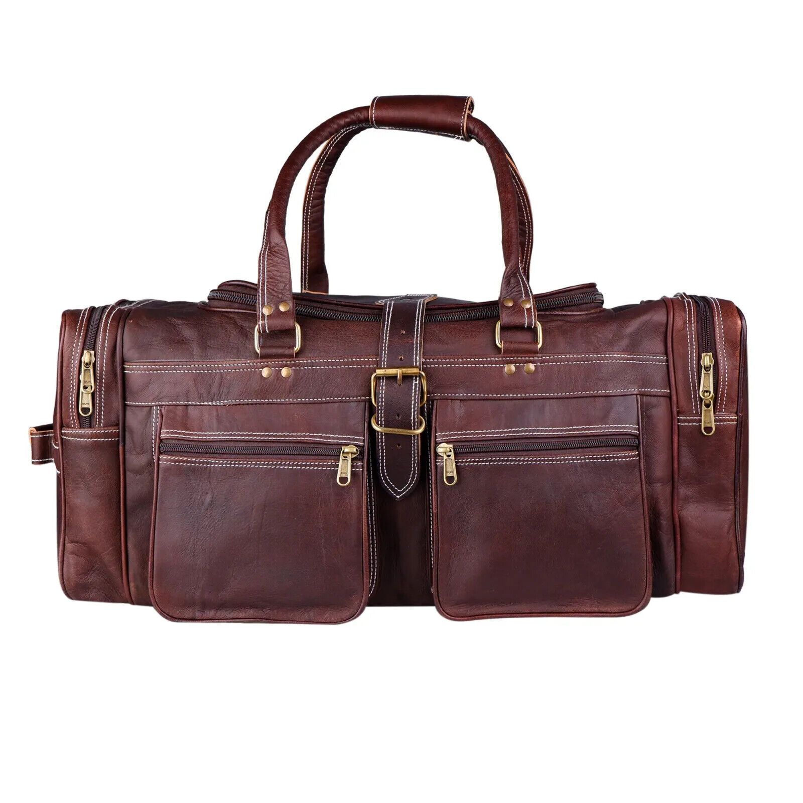 Sac De Sport Vintage En Cuir Marron Vieilli - Neuf, Taille 20 Pouces, Idéal Voyage