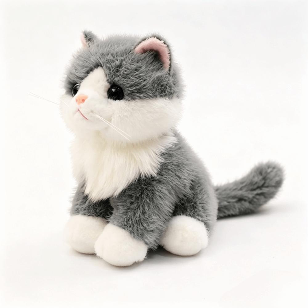Soft Plush Stuffed Animal Cat Fluffy Plush Cat Toy Sitting Cat Simulation Cat Doll Sofa Decor