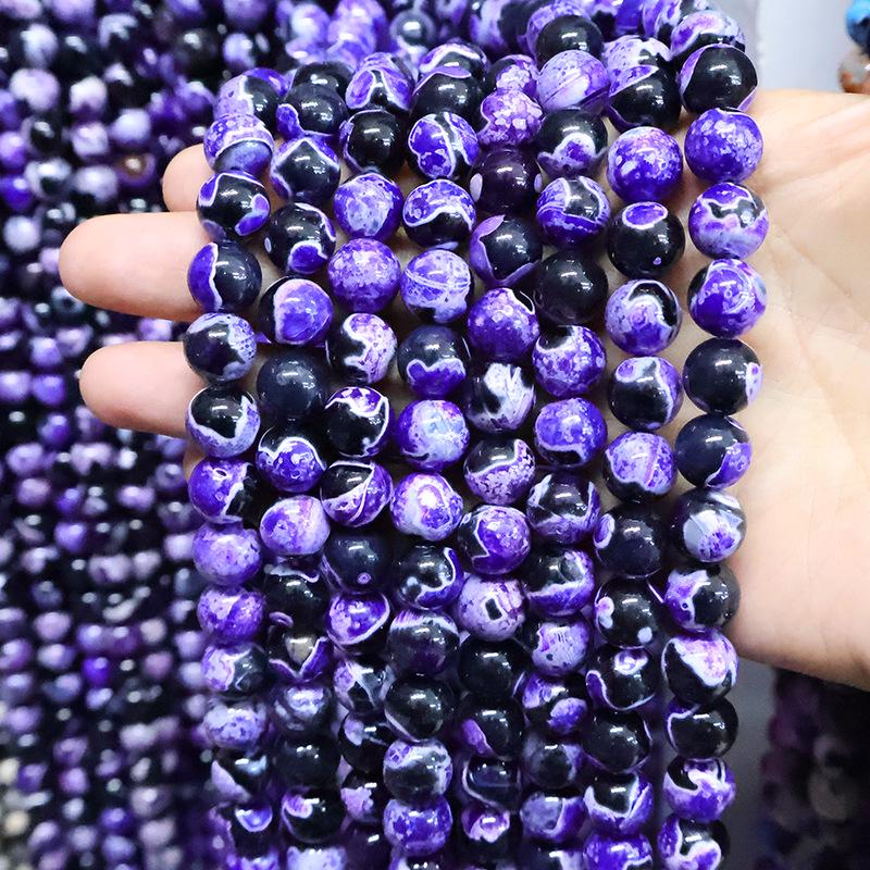 Natural Fire Agate Round Beads for Jewelry Making – Necklace & Bracelet DIY Accessories, Semi-Finished.