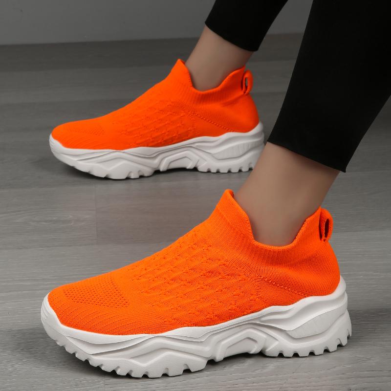 European and American Women's Sports Shoes 2024 New Mesh Socks Shoes Versatile One Foot Lazy Vulcanized Shoes Zapatos De Mujer
