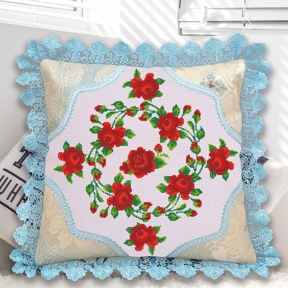 60CM Cross Stitch Pillow Sofa Pillow Car Pillow Sky Blue Lace Pillowcase