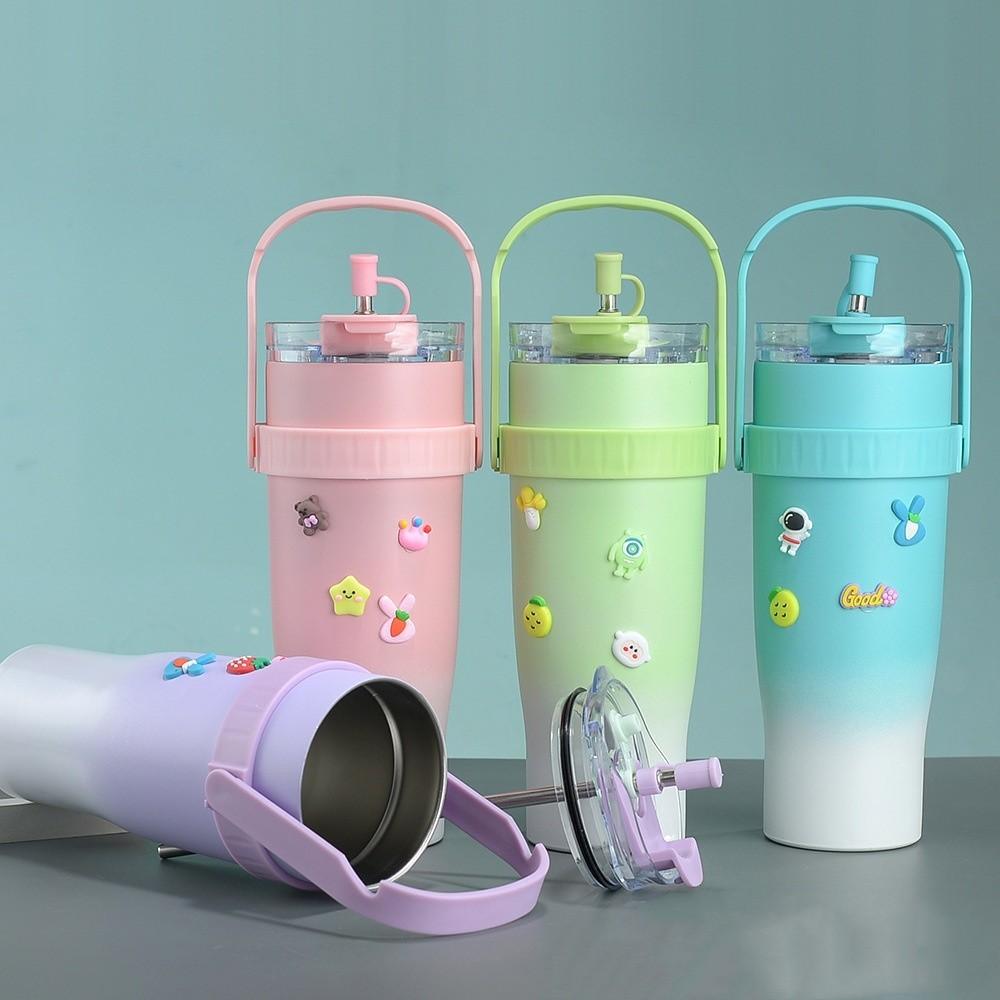 Large Cup Thermos Capacity Stainless Steel Convenient Durable Straw Carried Can