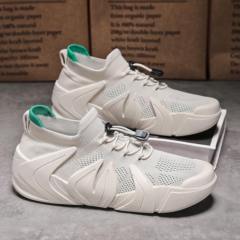 

2025 осень новые дышащие мужские повседневные туфли модные трендовые туфли летящая тканая сетка универсальные спортивные мужские туфли 46