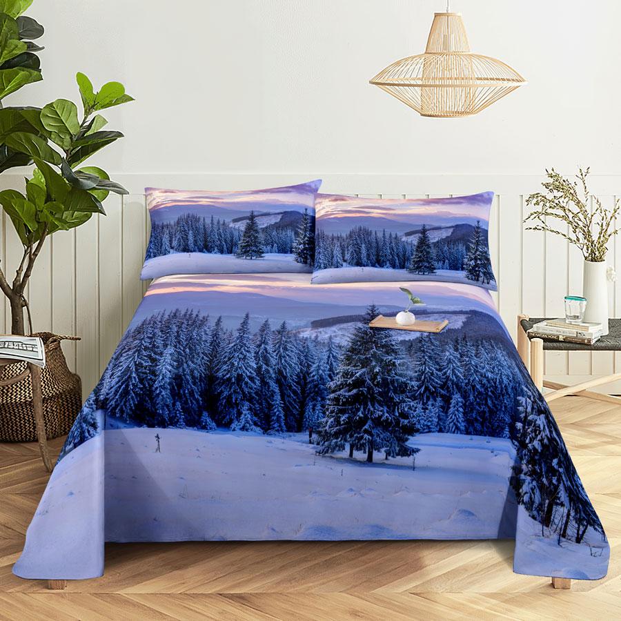 Drap de Lit Taie d'Oreiller Ensemble de Literie Linge de Maison Housse Senic Queen King Taille Double 220x240 Arbres pour Chambre Doux Twin Full Simple Nouveau