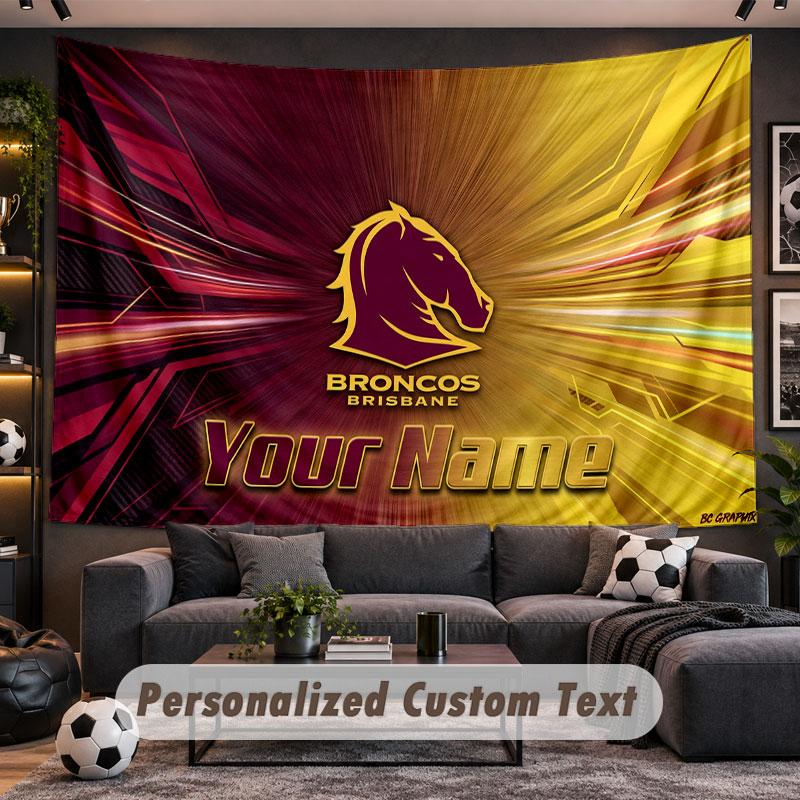 Wall Hanging Tapestry Custom NameBrisbane Broncos Pattern Personalized Printed Fabric Wall Decor
