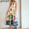 BITCED Spring/Summer Casual Maxi Dress for Women Spaghetti Strap Printed Linen 9 Colors Full-Skirted Dress
