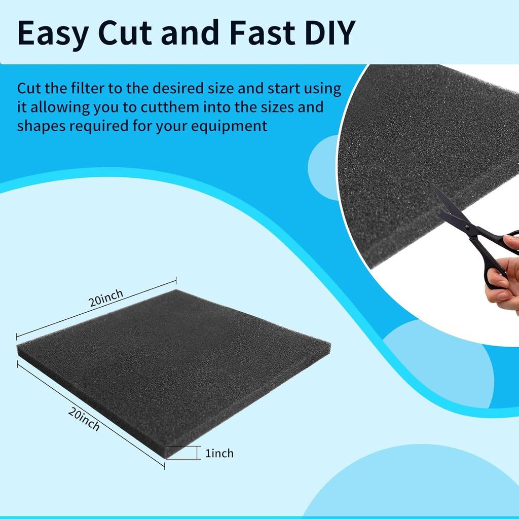 Aquarium Filter Sponge Pad –Bio Filter Media Foam Sponge, Easy Cut To Size Foam for Fish Tank 20"x20"x1" (50PPI)