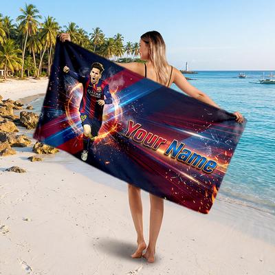 Toalla de Playa Personalizada de Lionel Messi, Impresión de Texto con Nombre Personalizado, Toalla Suave de Secado Rápido con Logo de Fútbol, Regalo de Vacaciones