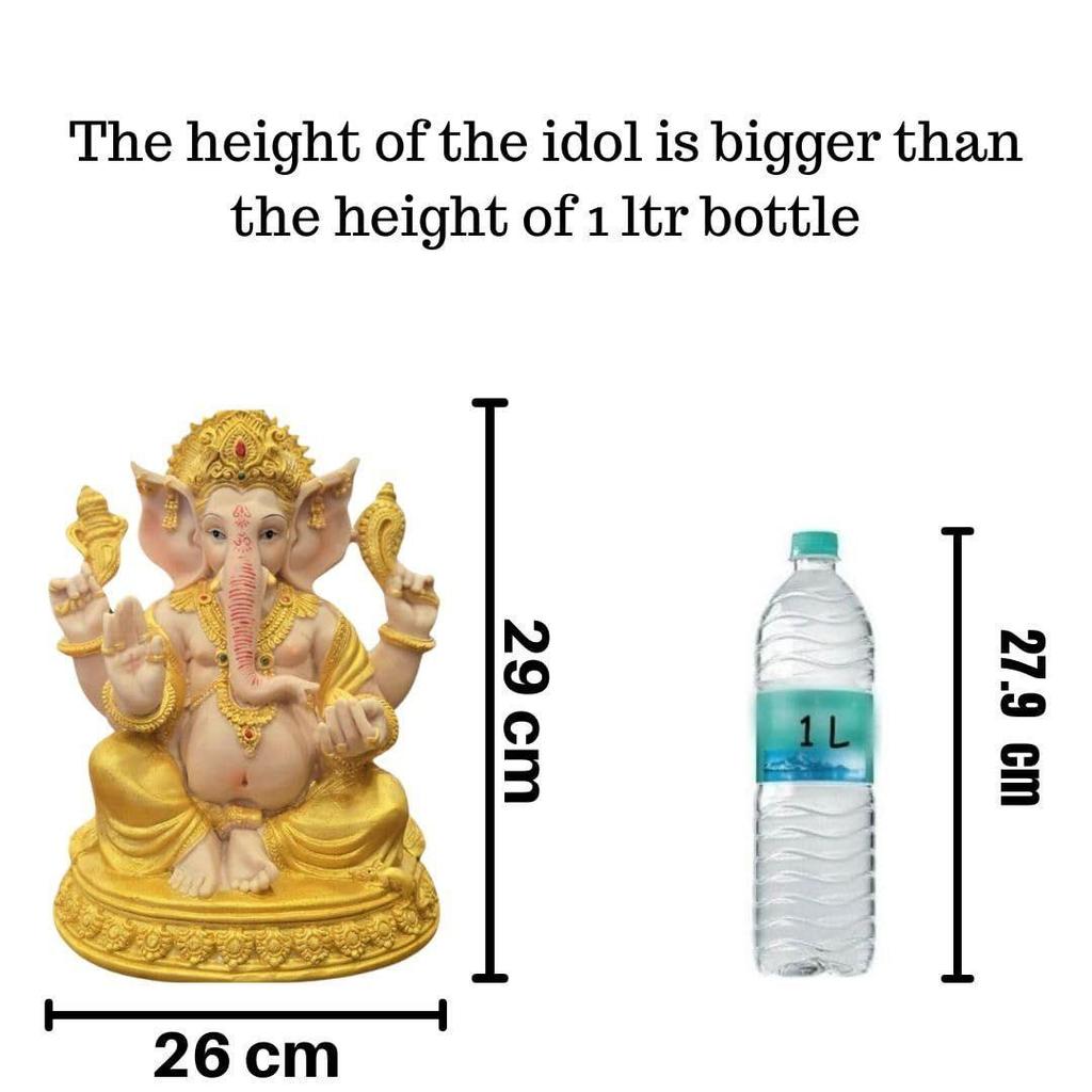 1 Piece PolyResin Gold Color Premium Decorative Lord Ganesha Statue & Idols for Home, Office, and Pooja, for Festivals, Weddings