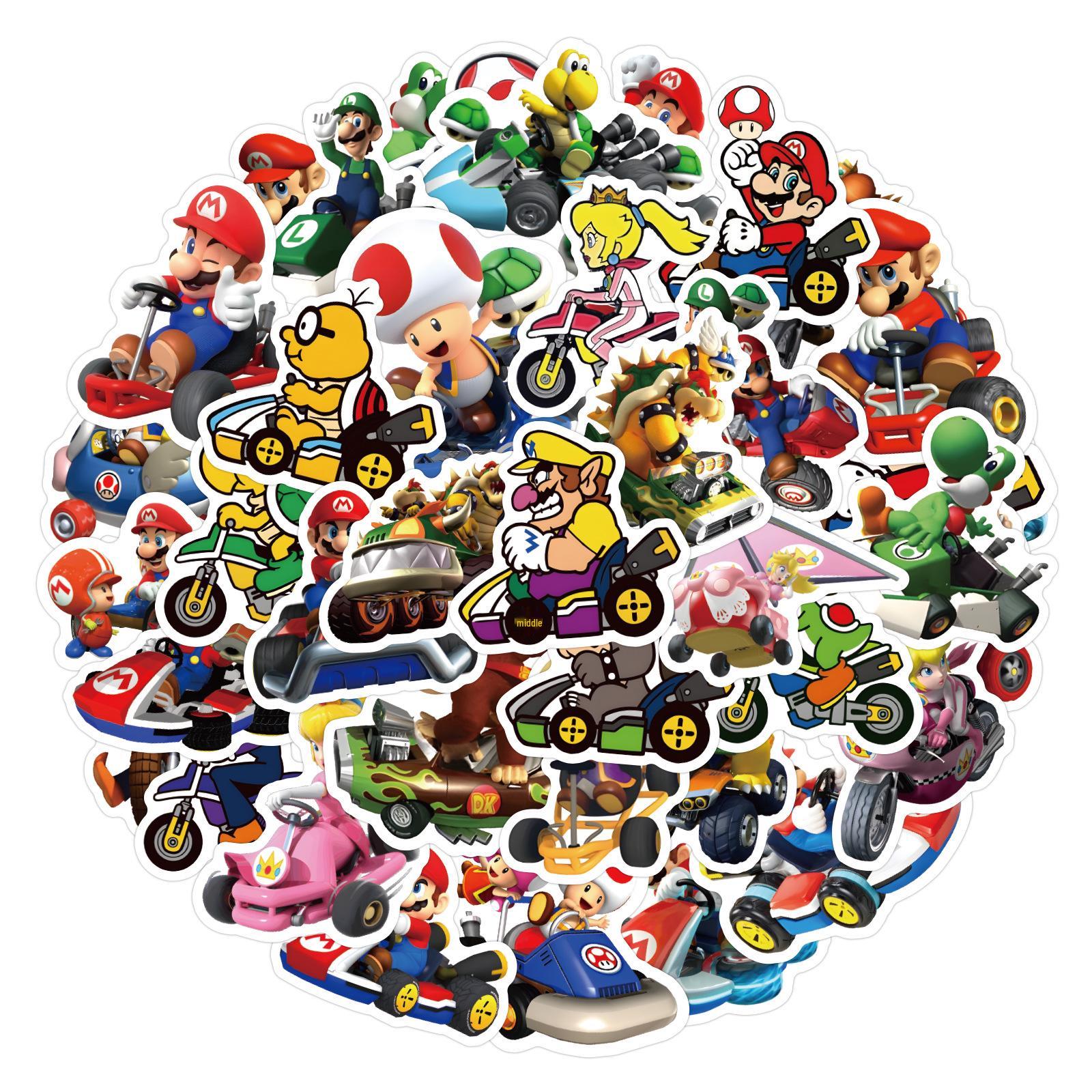 

60 Cartoon Mario Kart Stickers for Car, Phone Case & Creative Journals