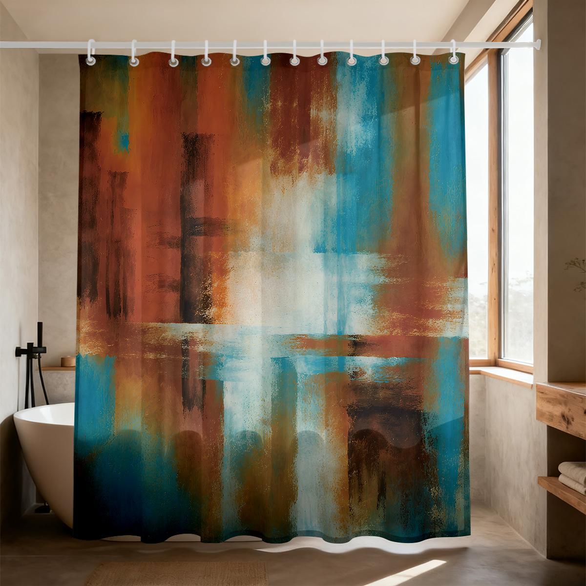 

1Pc Color Block Printing Waterproof Privacy Partition Shower Curtain With 12 Hooks, Available In Various Sizes W60H190(CM)-1 Pcs