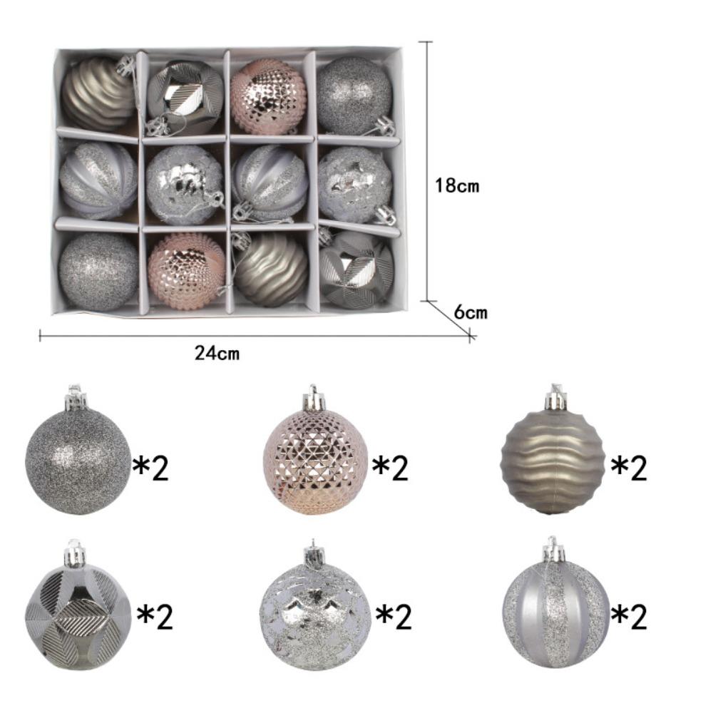 

Набор из 12 высококачественных пластиковых рождественских шаров 6 см 6 цветов Рождественское украшение Подвесные рождественские безделушки Витрина as shown серебряный
