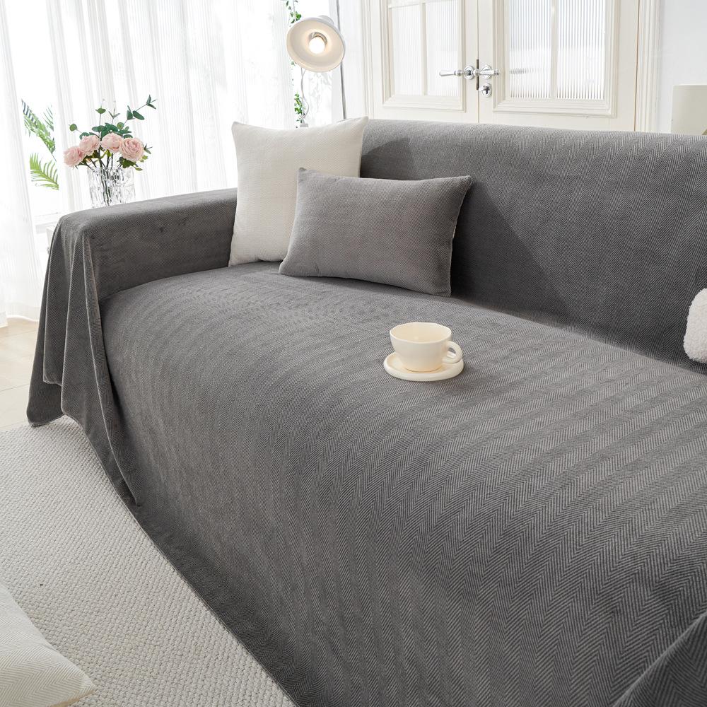 Milk Fiber Herringbone Sofa Towel Four Seasons Universal Simple Non-Slip Sofa Cover Full Covered Cover Cloth