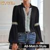 Women's Fashion Casual Long Sleeve V-Neck Blouses & Shirts