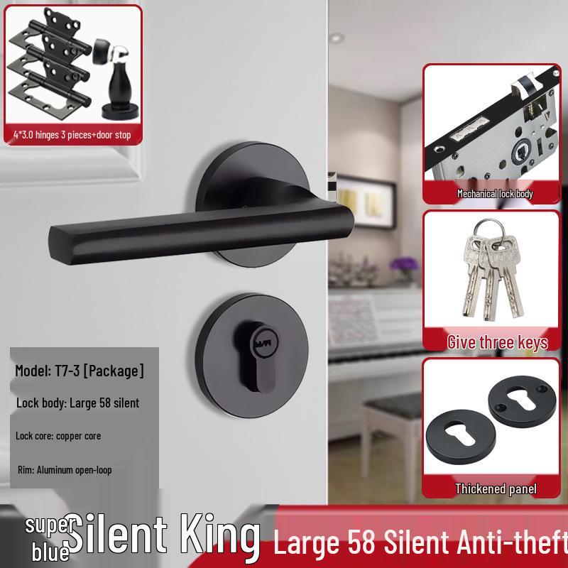 Magnetic Silent Black Wooden Bedroom Door Handle Lock