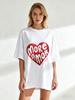 Oversize Women's Short-Sleeve T-Shirt with Red Heart and "MORE AMOR" Text Print