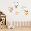 5 Pcs Hot Air Balloon Wall Art with Star Cloud Cartoon Animal Wooden Balloon Nursery Decor Boho Wall Sculpture for Living Room Bedroom Playroom