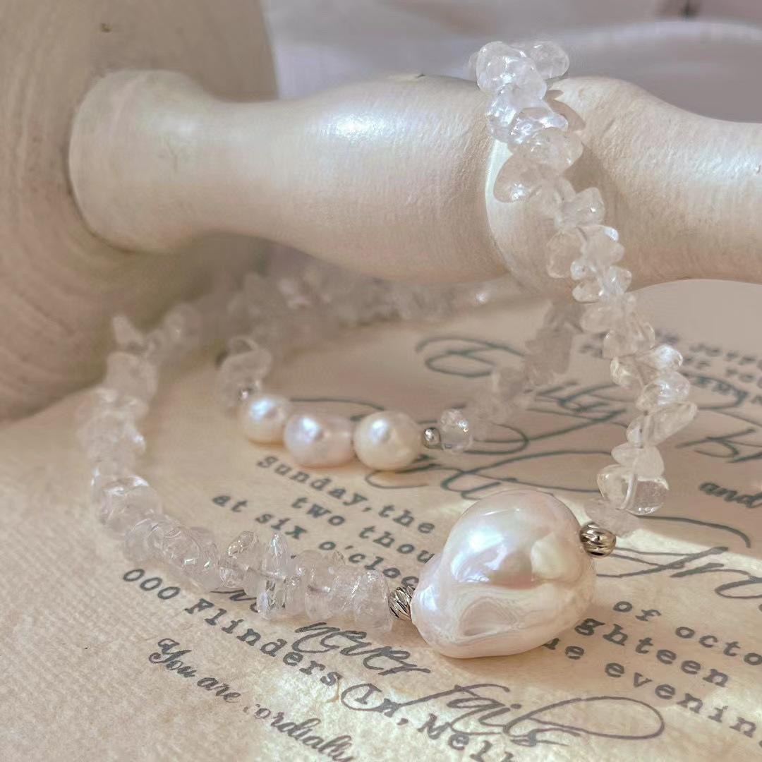 Vintage Niche Design Sense Natural White Crystal Gravel Natural Baroque Pearl Bead Baroque Jane