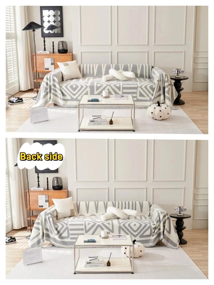 Bohemia Style Chenille Sofa Towel with Tassels Double-side Living Room Camping Picnic Large Blanket Leisure Relax Beach Towel