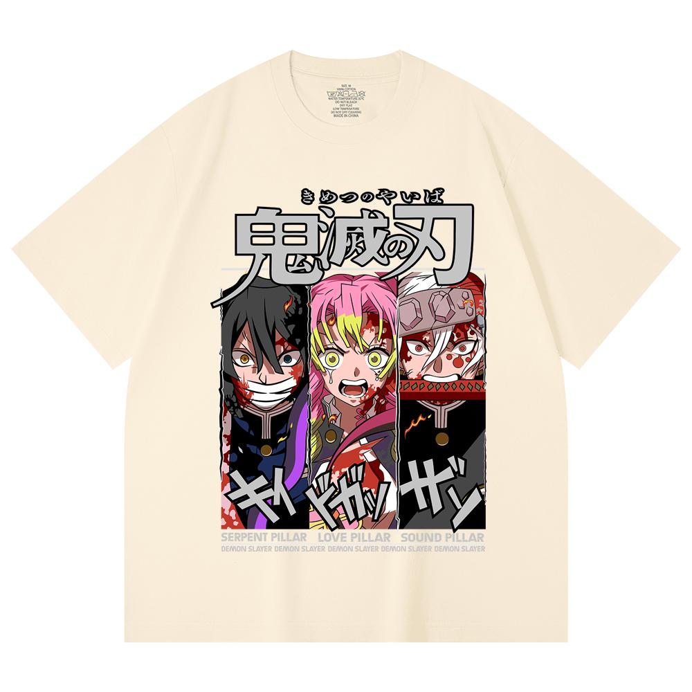 

230 Gsm 100% Cotton Demon Slayer V59 Pillars Print Unisex Heavy Cotton T Shirt XS абрикосовый