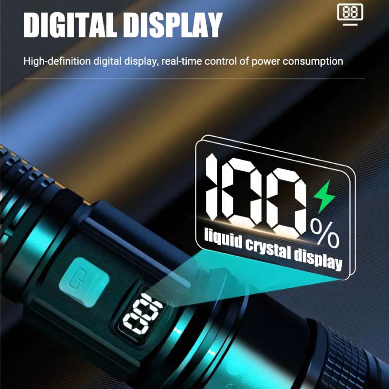 Super Bright 2000LM LED Flashlight USB Rechargeable Zoom Tactical Torch with Power Display Camping Fishing Emergency Lantern