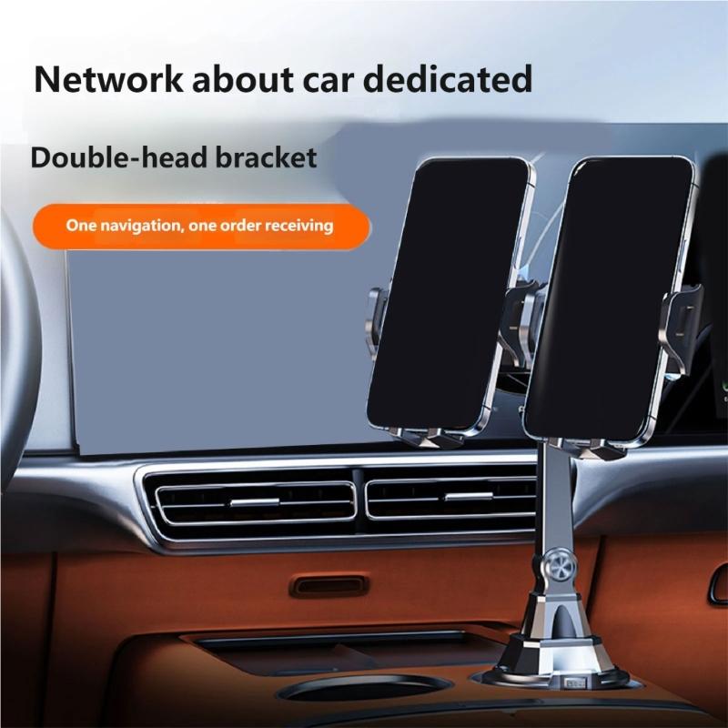 Vehicle Cup Holder Mount Phone Holder Double Adjustable Head For 4.7in to 7.2in Device Silicone Pad Smartphone Stand