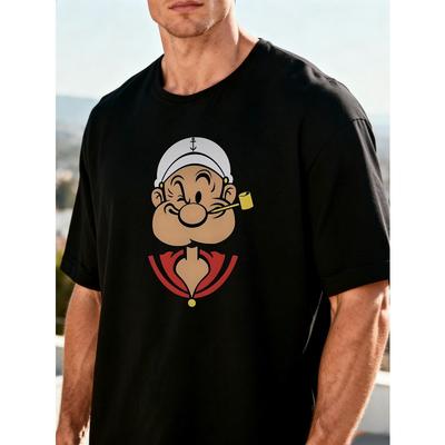 T-shirt Classica da Uomo con Stampa Grafica di Braccio di Ferro | Girocollo, Leggermente Elastica, Vestibilità Regolare, Perfetta per l'Uso Quotidiano, Uscite Casual, Relax del Weekend