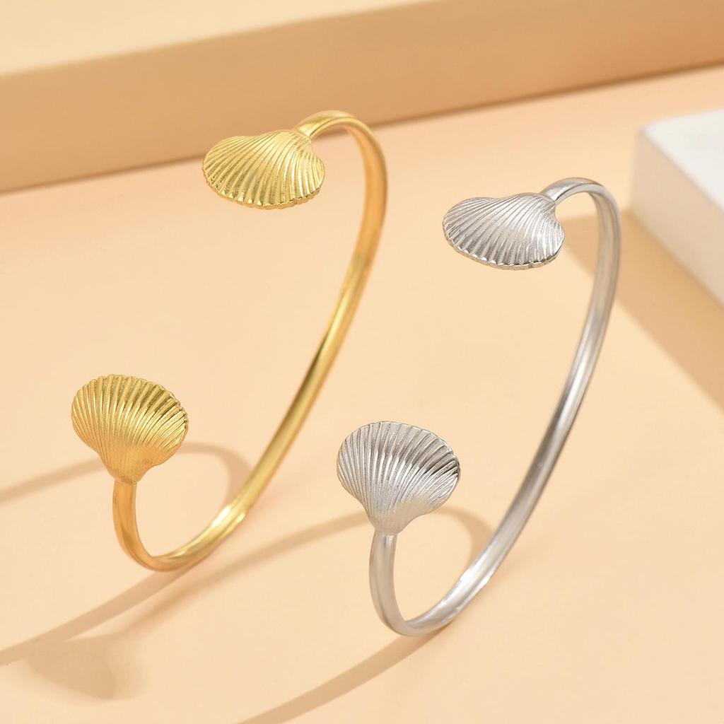 Bohemian Holiday-Style Adjustable Stainless Steel Shell Bracelet & Ring Set for Women